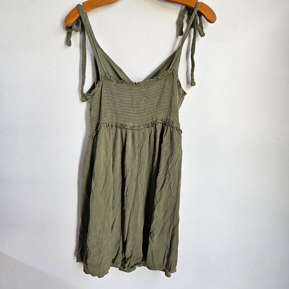 Liberty Love Olive Green Dress Jr Size L Tie Straps Y2K Forest Fairy Goblincore - Picture 7 of 9